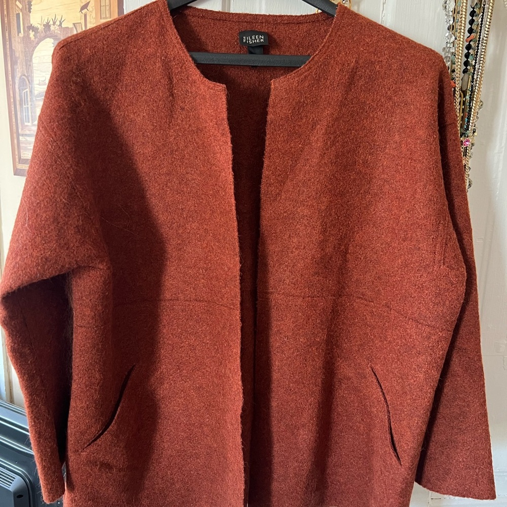 Eileen Fisher  XS Terracotta Open Front Jacket made of blend w/Wool soft…